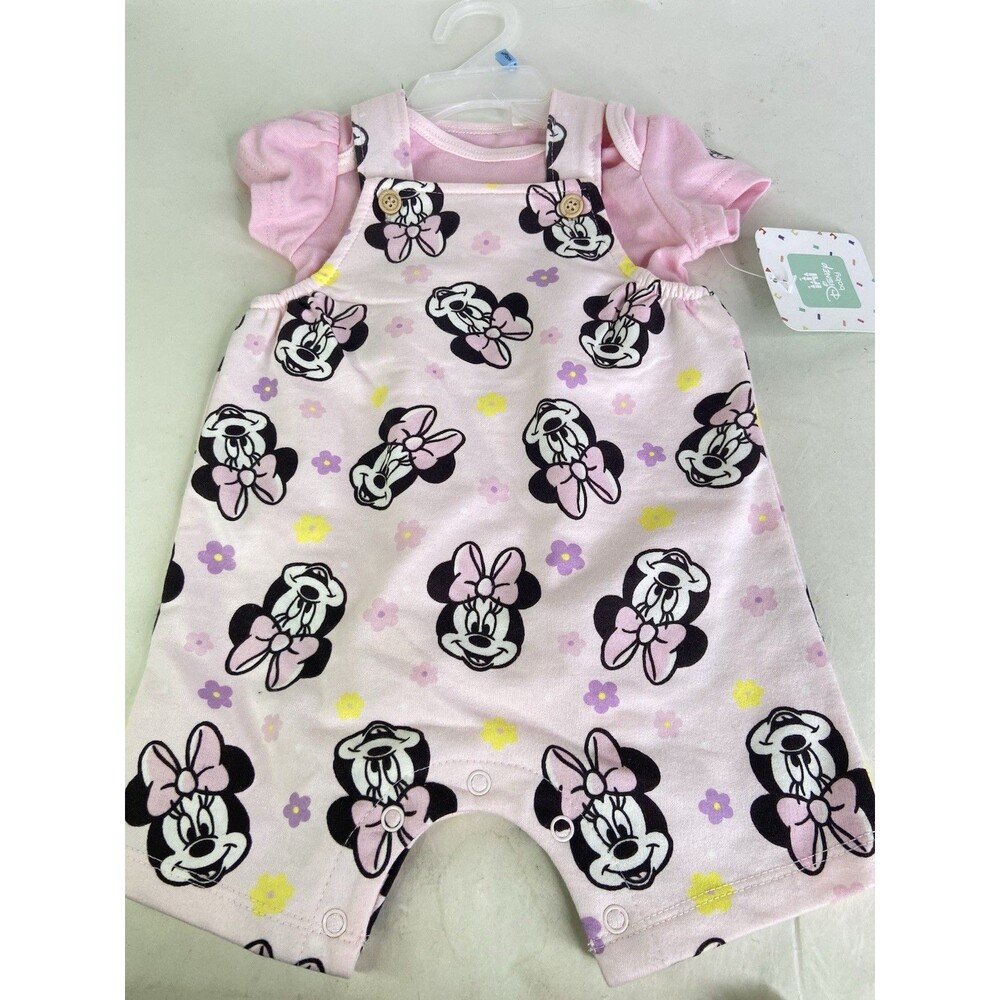 Disney Minnie Mouse 2 Piece Set Romper Overalls and Bodysuit Girls 3-6 Months